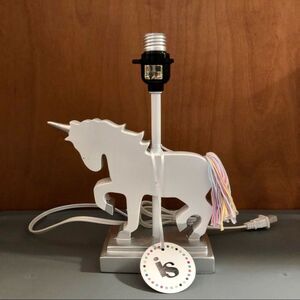 White Unicorn Silhouette Table Lamp with Rainbow Yarn Tail NWT